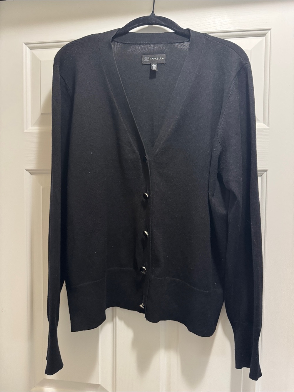 Rafaella Black V-Neck Button-Front Cardigan
